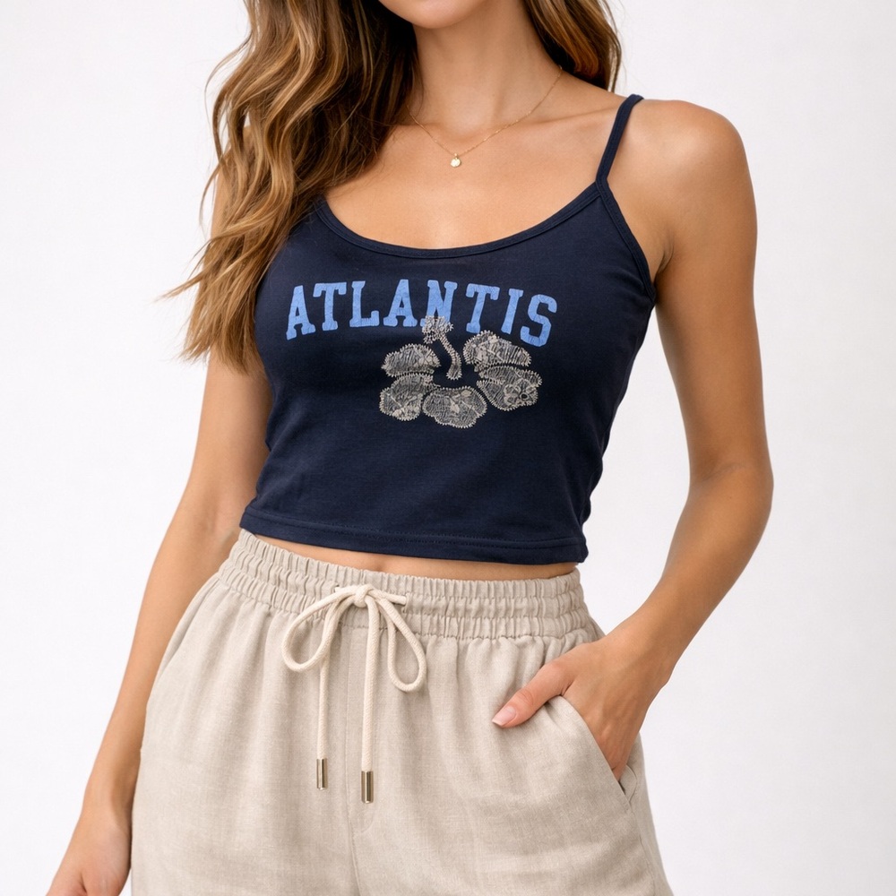 Blue “Atlantis” Graphic Cami Tank Top – Size Small – Excellent Condition